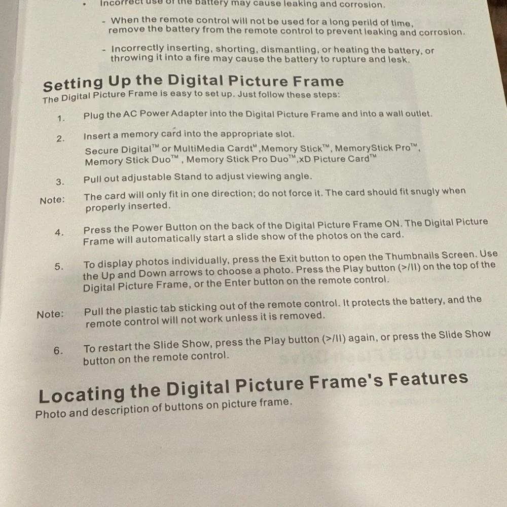 New digital 7” full function black acrylic photo frame with stand -Easy to use.